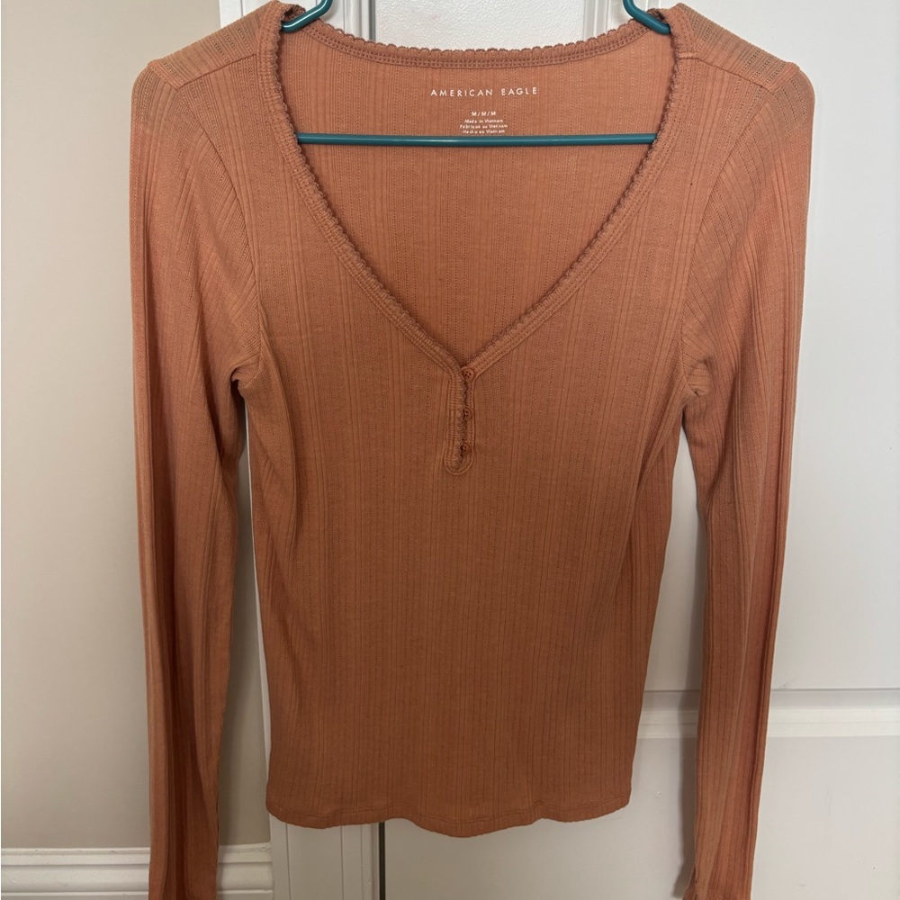 American Eagle Outfitters Orange Fitted Ribbed Blouse